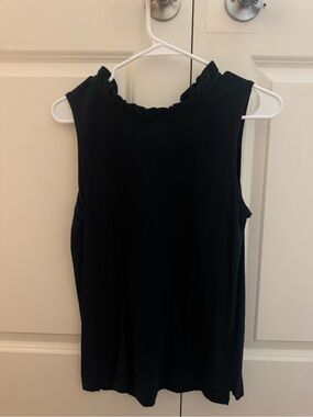 Navy Sleeveless Ruffle Neck Women's Top